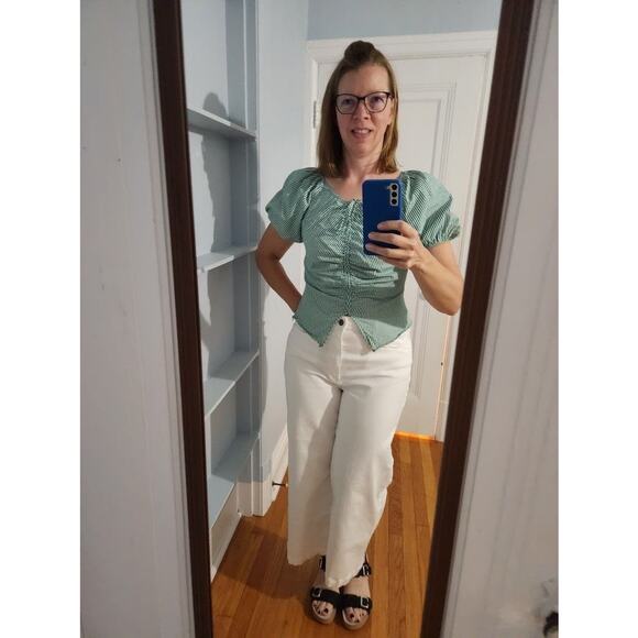 LISA SAYS GAH Green White Striped 100% Cotton Short Sleeve Margaret Top Size XS - Picture 8 of 12